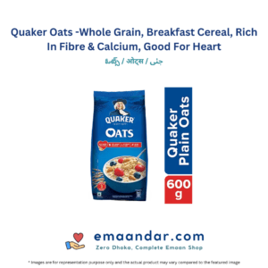 Quaker Oats -Whole Grain, Breakfast Cereal, Rich In Fibre & Calcium, Good For Heart – 600 gm